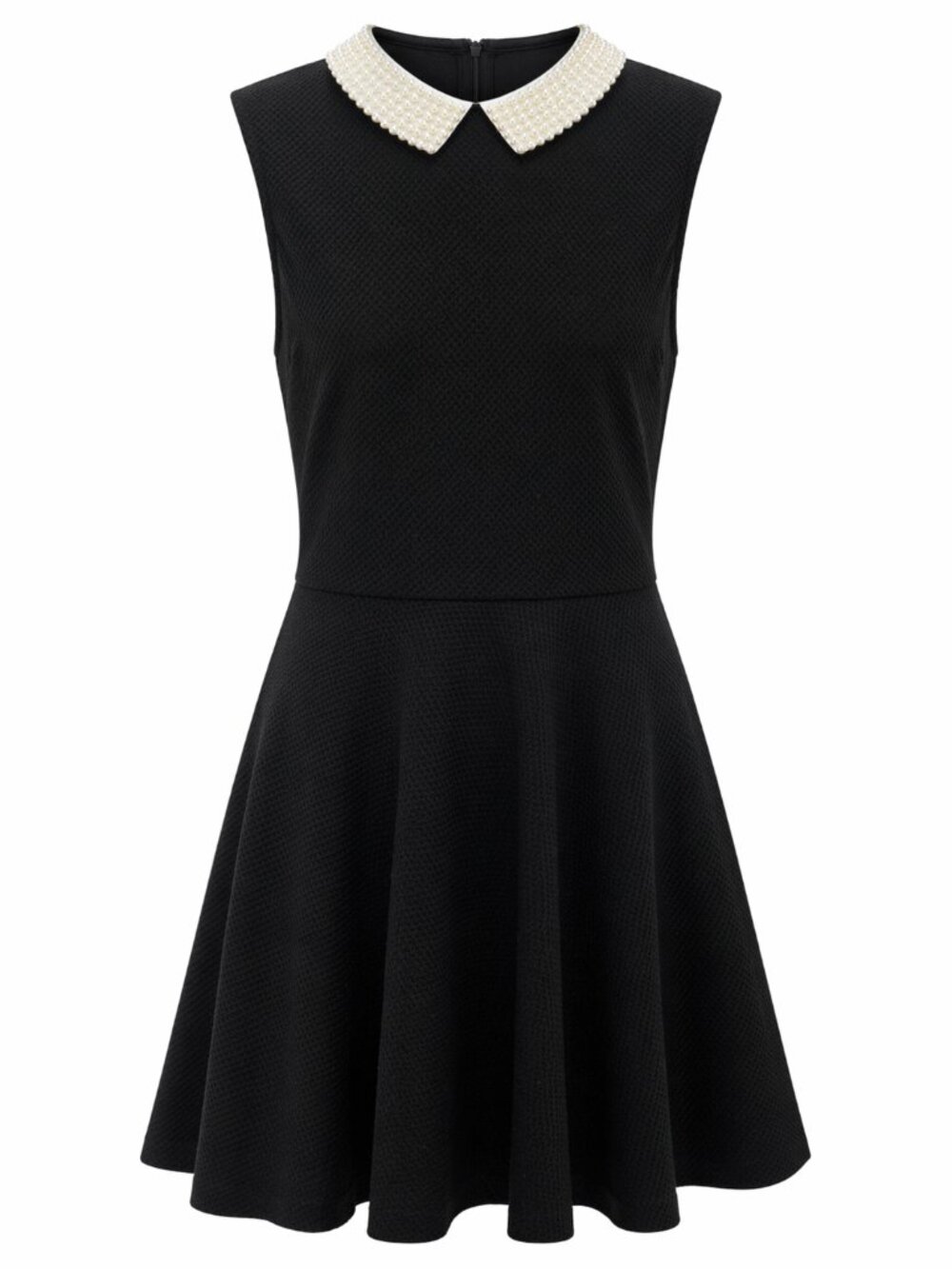 Betsey Johnson Black Fit & Flare Dress Pearl Collar Sleeveless Cocktail Party